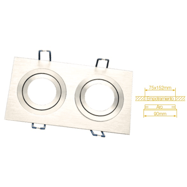 Aro Duplo Quadrado Ajustável em Aluminio p/ Lampadas MR16-GU10 