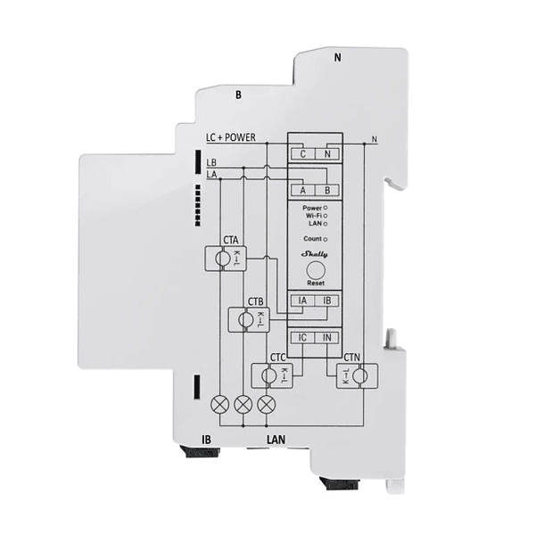 Módulo Medidor de Consumo Trifásico Wi-Fi (2ª Geração) - Shelly Pro 3EM 2