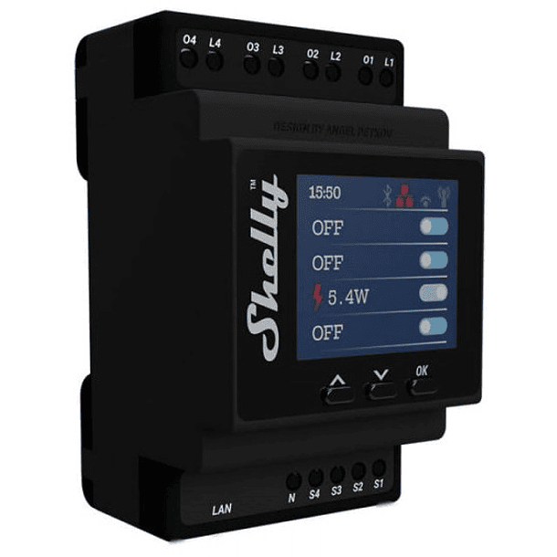 Módulo p/ Calha DIN c/ 4 Relés para Automação Wi-Fi/Bluetooth/LAN - 4x 16A - Shelly Pro 4PM 1