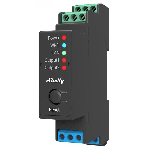 Módulo p/ Calha DIN c/ 2 Relés para Automação Wi-Fi/BT/LAN 110/240VAC 2x16A 2x 16A - Shelly PRO 2 