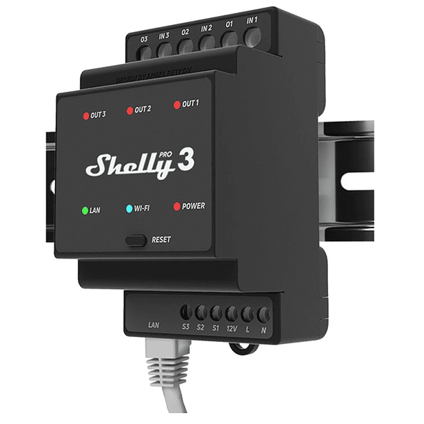 Módulo p/ Calha DIN c/ 3 Relés para Automação Wi-Fi/BT/LAN 110/240VAC 3x16A - Shelly PRO 3 1
