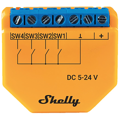 Módulo Interruptor de Ativação de Cenários p/ Automação Wi-Fi c/ 4 Entradas - Shelly Plus I4 DC