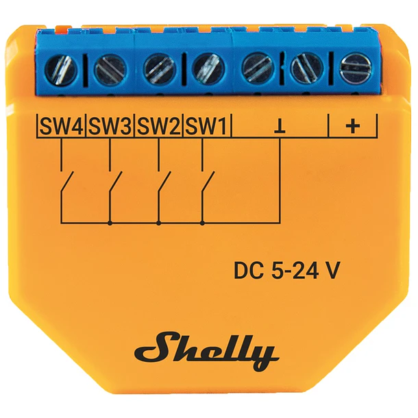 Módulo Interruptor de Ativação de Cenários p/ Automação Wi-Fi c/ 4 Entradas - Shelly Plus I4 DC 1