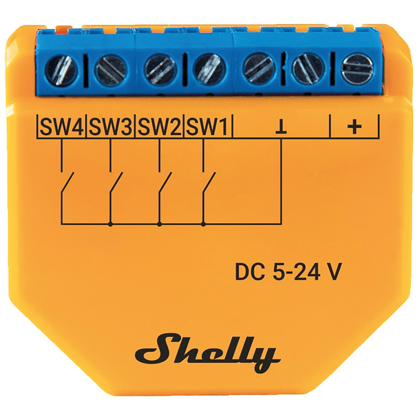 Módulo Interruptor de Ativação de Cenários p/ Automação Wi-Fi c/ 4 Entradas - Shelly Plus I4 DC 1
