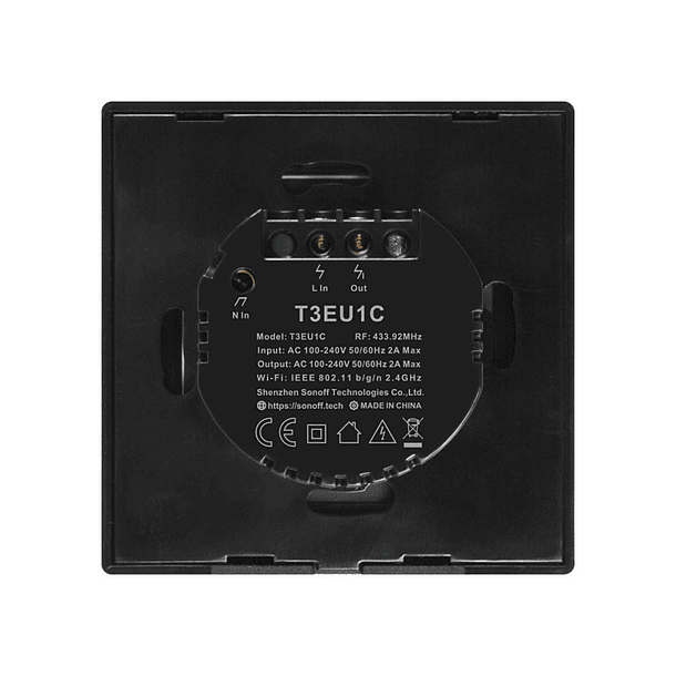 Interruptor Touch (1 Gang) Smart Wi-Fi+RF em Vidro de Encastrar (Preto) - Sonoff T3EU1C 2