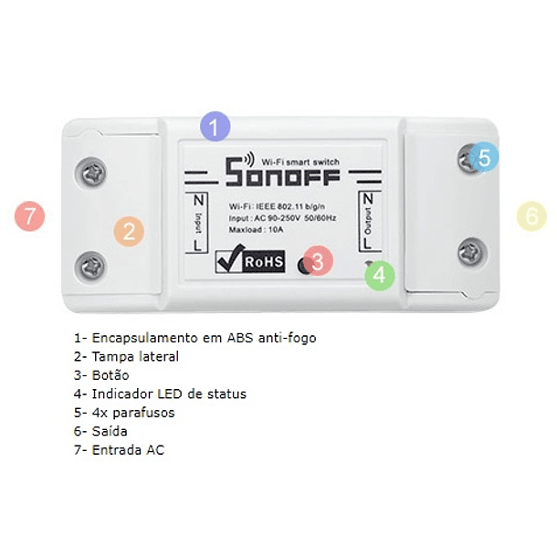 Comutador s/ Fios Wi-Fi p/ Domótica Compativel Amazon Echo, Google Home - Sonoff BASIC R2 3