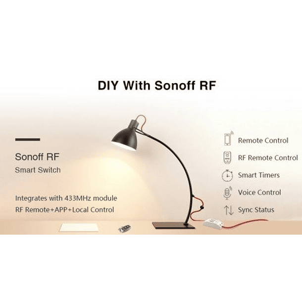Comutador s/ Fios RF e Wi-Fi p/ Domótica Compativel Amazon Echo, Google Home - Sonoff RFR2 4