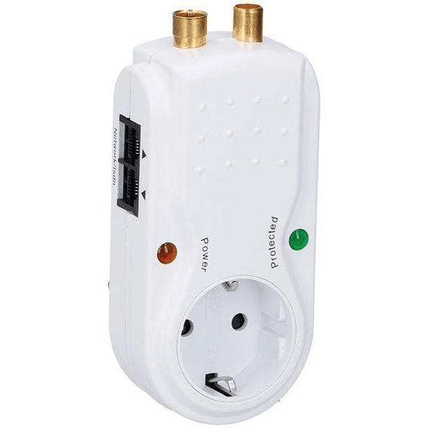 Tomada Protectora Contra Sobrecargas 3680W 16A c/ Fichas TV, RJ45 e Telefone - GRUNDIG 1