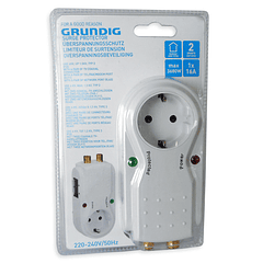 Tomada Protectora Contra Sobrecargas 3680W 16A c/ Fichas TV, RJ45 e Telefone - GRUNDIG