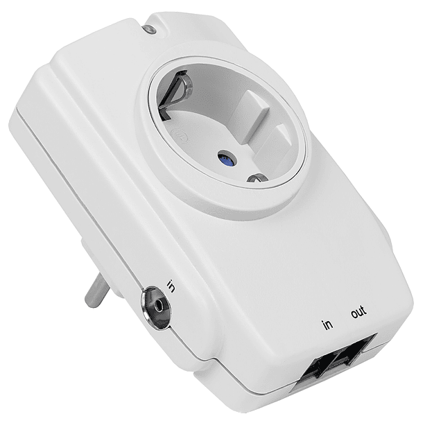 Tomada Protectora Contra Sobrecargas 3500W 16A c/ Fichas TV e Telefone 2