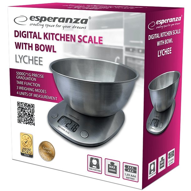 Balança de Cozinha Lychee 5Kg (1g) - ESPERANZA EKS008 2