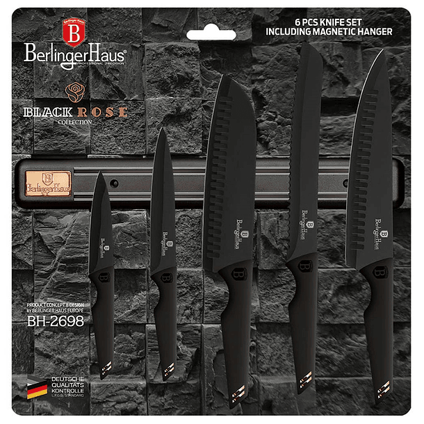 Conjunto de Facas de 6 Peças c/ Suporte Magnético (Black Rose Collection) - BERLINGER HAUS 2