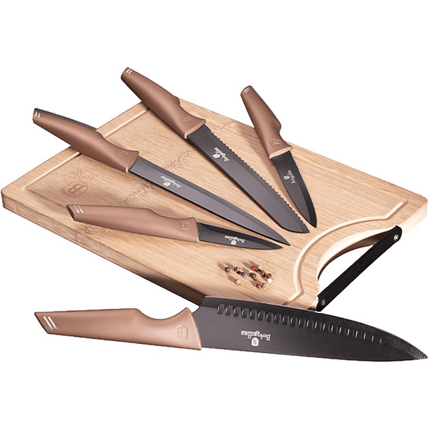 Conjunto de Facas c/ Tábua de Corte Bambu (5 Peças) - BERLINGER HAUS 