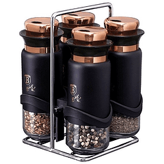 Conjunto de 4 Recipientes de Especiarias c/ Suporte (Black Rose Collection) - BERLINGER HAUS