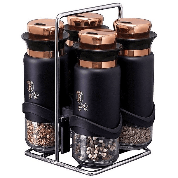 Conjunto de 4 Recipientes de Especiarias c/ Suporte (Black Rose Collection) - BERLINGER HAUS 1