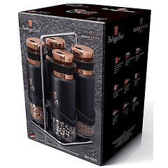 Conjunto de 4 Recipientes de Especiarias c/ Suporte (Black Rose Collection) - BERLINGER HAUS