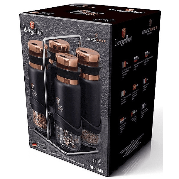 Conjunto de 4 Recipientes de Especiarias c/ Suporte (Black Rose Collection) - BERLINGER HAUS 2