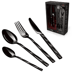 Set de Talheres 24 Peças Aço Inoxidável (Mirror Black) - BERLINGER HAUS