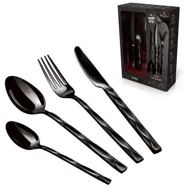 Set de Talheres 24 Peças Aço Inoxidável (Mirror Black) - BERLINGER HAUS 