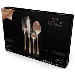 Set de Talheres 24 Peças Aço Inoxidável (Mirror Rose Gold) - BERLINGER HAUS
