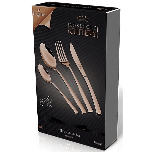 Set de Talheres 16 Peças Aço Inoxidável (Mirror Rose Gold) - BERLINGER HAUS 2