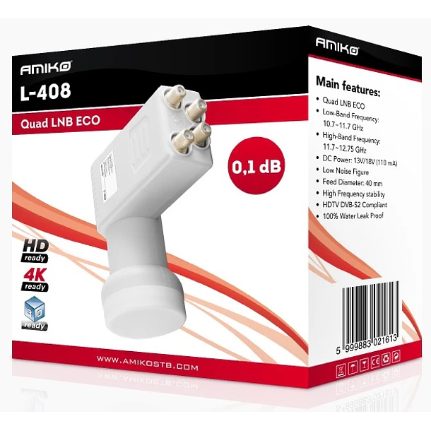 LNB Quad UltraHD 3D 4K 4 Saídas (0,1dB) - AMIKO 2