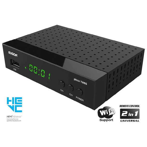Receptor DVB-T2/C (TDT+Cabo) H.265 Full HD c/ USB - EDISION PICCO T265+ 3