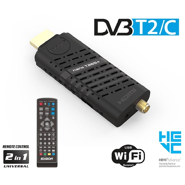 Mini Receptor t/ PEN Full HD DVB-T2/C (Cabo + TDT) H265 HEVC - EDISION 1