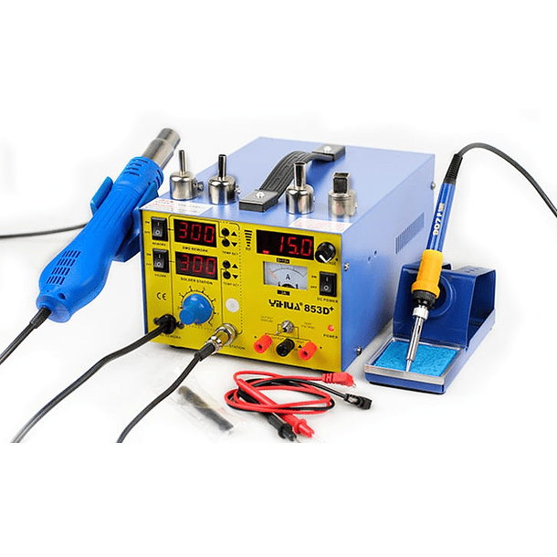 Estação Soldadura Digital Ar Quente + Ferro Soldar (480ºC) c/ Fonte Alimentação 3A 1