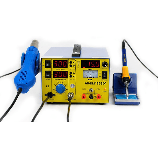Estação Soldadura Digital Ar Quente + Ferro Soldar (480ºC) c/ Fonte Alimentação 3A 2
