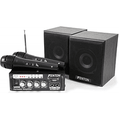 Pack Amplificador Karaoke (USB/SD/MP3/BLUETOOTH) 2x 40W RMS c/ Colunas e Microfones - FENTON