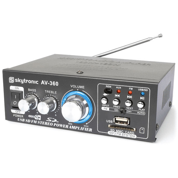 Amplificador Hi-Fi (FM/SD/USB/MP3) 2x 40W RMS - Skytronic AV360 2