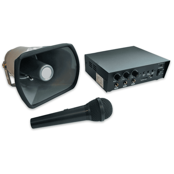 Pack Amplificador PA 30W RMS 12/220V + Corneta 25W RMS + Microfone 1