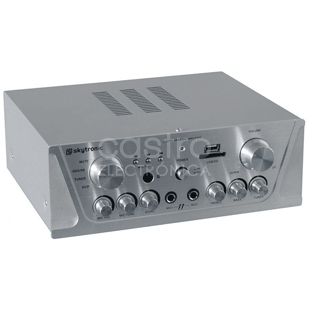 Amplificador de Karaoke (FM/SD/USB/MP3) 2x 50W RMS Cinza - Skytronic 1