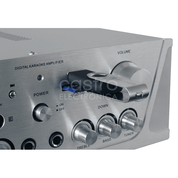 Amplificador de Karaoke (FM/SD/USB/MP3) 2x 50W RMS Cinza - Skytronic 3