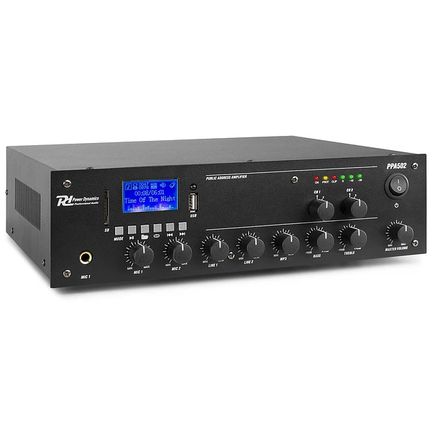 Amplificador de Linha 100V 50W 2 Zonas MP3/USB/SD/BLUETOOTH (PPA502) - POWER DYNAMICS 1