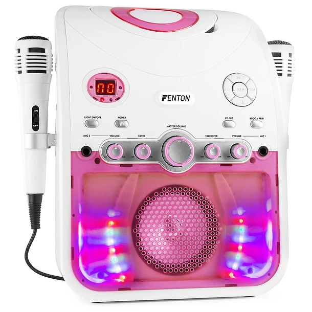 Coluna Karaoke SBS20W Bluetooth c/ Leitor CD (Branco/Rosa) - FENTON 1
