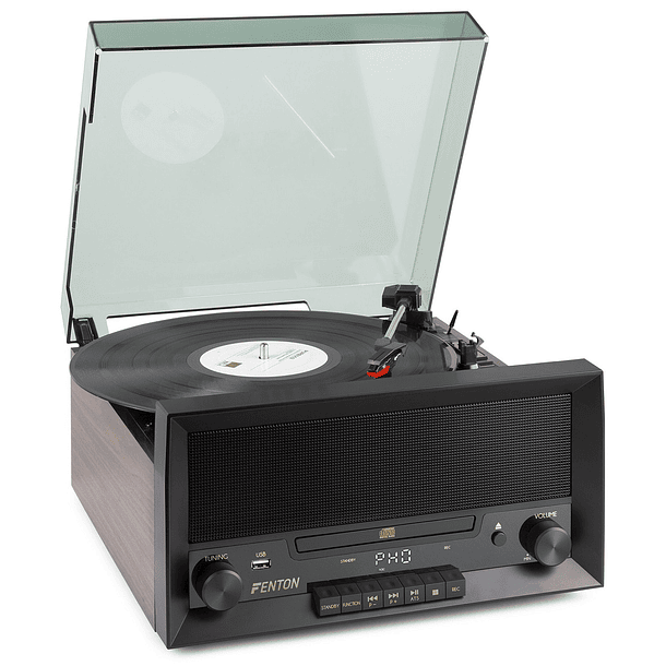 Gira Discos Madeira Combi Wood 60´s Bluetooth/CD/USB/AUX c/ Colunas (RP135W) - FENTON 