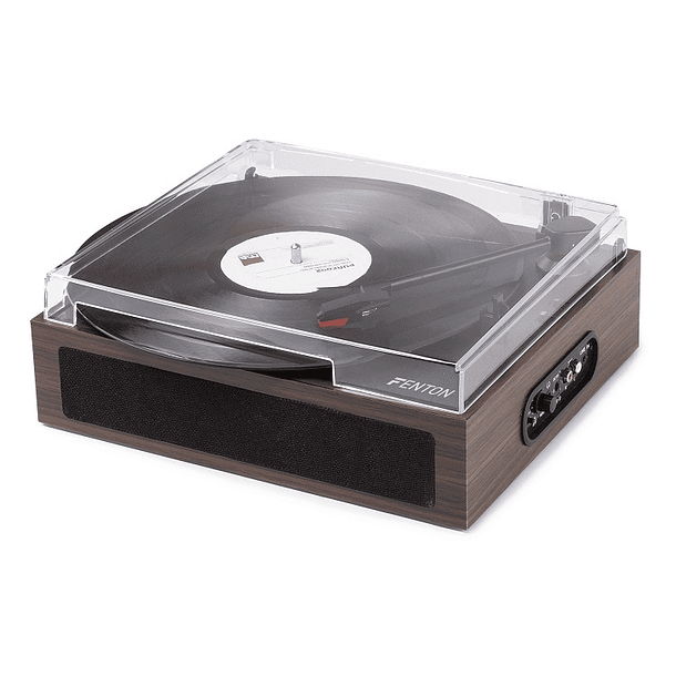 Gira Discos Bluetooth 33/45/78 RPM + Caixa Armazenamento de Discos Vinil (Madeira Escura) - FENTON 2