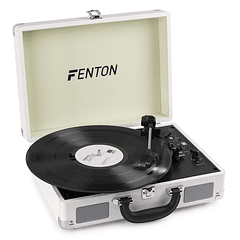 Gira Discos 33/45 RPM c/ Colunas em Mala Transporte Branco (RP115) - FENTON