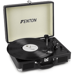 Gira Discos 33/45 RPM c/ Colunas em Mala Transporte Preto (RP115) - FENTON