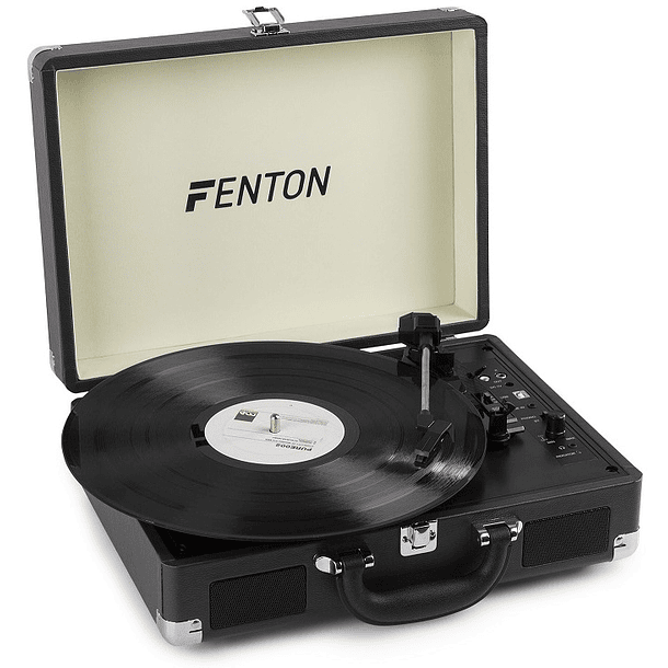 Gira Discos 33/45 RPM c/ Colunas em Mala Transporte Preto (RP115) - FENTON 1