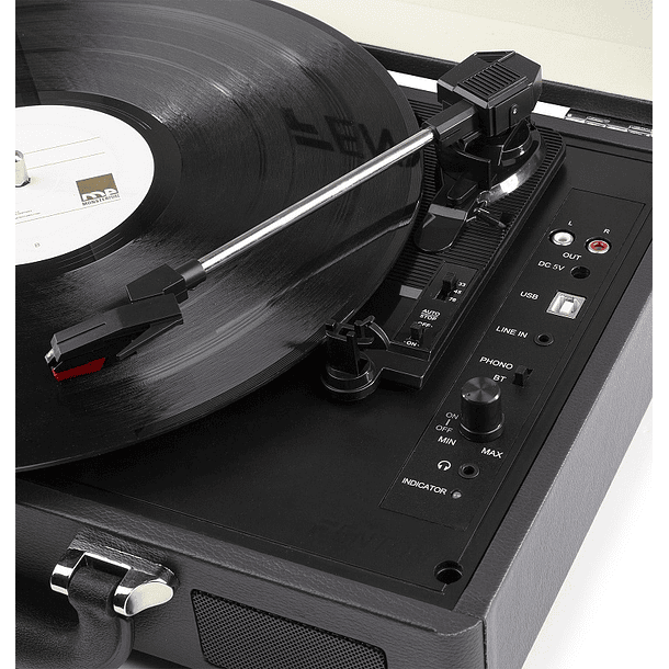 Gira Discos 33/45 RPM c/ Colunas em Mala Transporte Preto (RP115) - FENTON 4