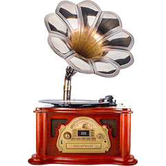 Gira Discos RETRO 33/45/78 RPM 2x 5W c/ Leitor FM/CD/USB/BLUETOOTH - RICATECH