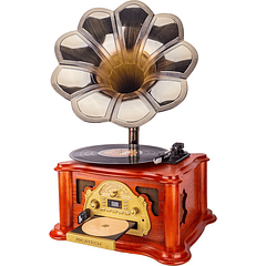 Gira Discos RETRO 33/45/78 RPM 2x 5W c/ Leitor FM/CD/USB/BLUETOOTH - RICATECH