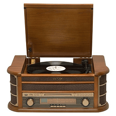 Gira-Discos Retro Madeira 33/45/78RPM AM/FM/CD/USB/MP3 c/ Colunas 2x 2,5W (MCR-50MK3) - DENVER