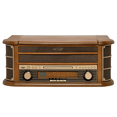 Gira-Discos Retro Madeira 33/45/78RPM AM/FM/CD/USB/MP3 c/ Colunas 2x 2,5W (MCR-50MK3) - DENVER