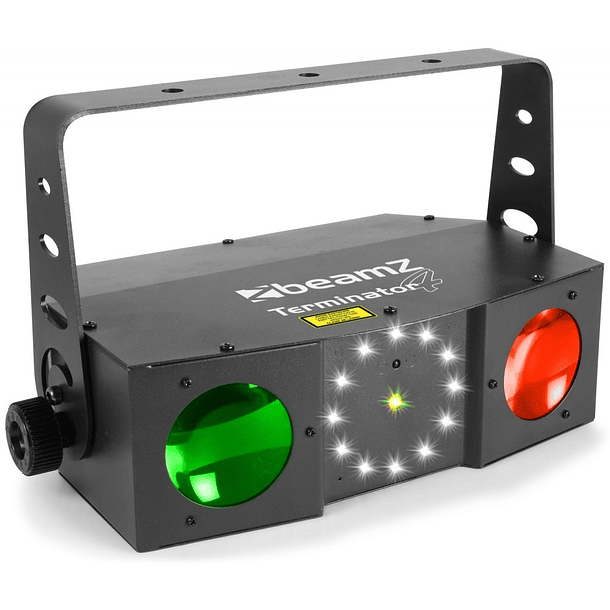 Projector Efeitos Disco (3-EM-1) c/ Duplo MoonFlower, Laser RG e Strobe DMX (TERMINATOR IV) - beamZ 2
