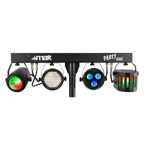 Barra LED´s Portátil DMX c/ 4 Projetores Jelly Moon, Derby, Foco PAR, Strobe RGBW (PARTYBAR09) - MAX 2