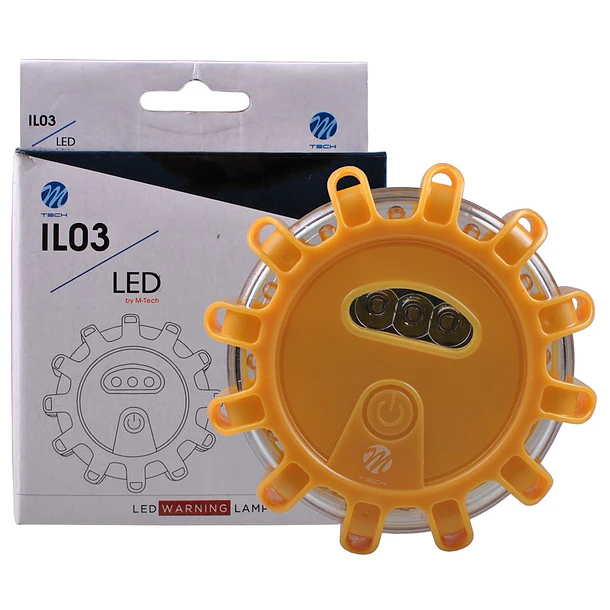 Luz de Emergência Ambar 12+3 LED´s 360º c/ Base Magnética - M-TECH 1